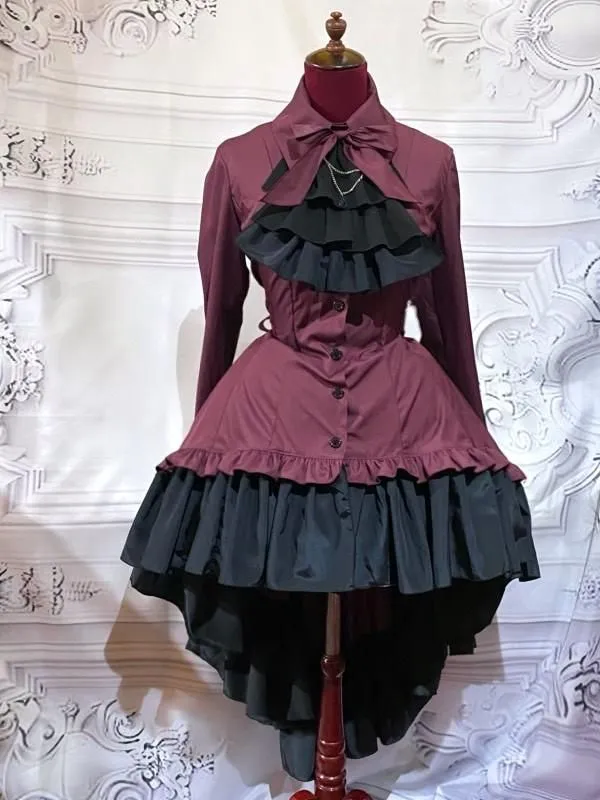 [Marble] Robe de chemisier de style gothique en marbre avec cravate coupée en diamant: enji x pierre noire