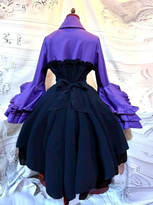 [MARBRE] Robe chemisier élégance gothique marbrée avec lien drapé : Violet x bleu foncé