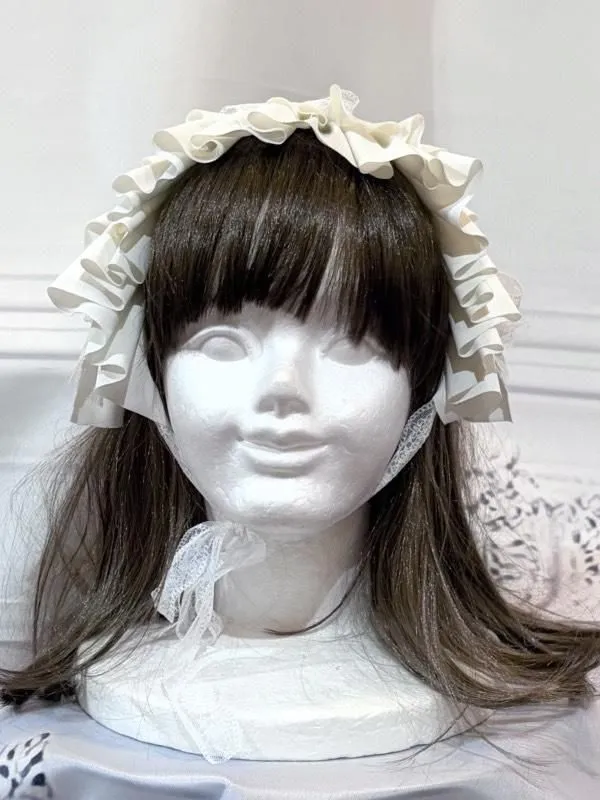 [MARBLE] Marble ribbon frill headdress: Navy tricot x black satin ribbon