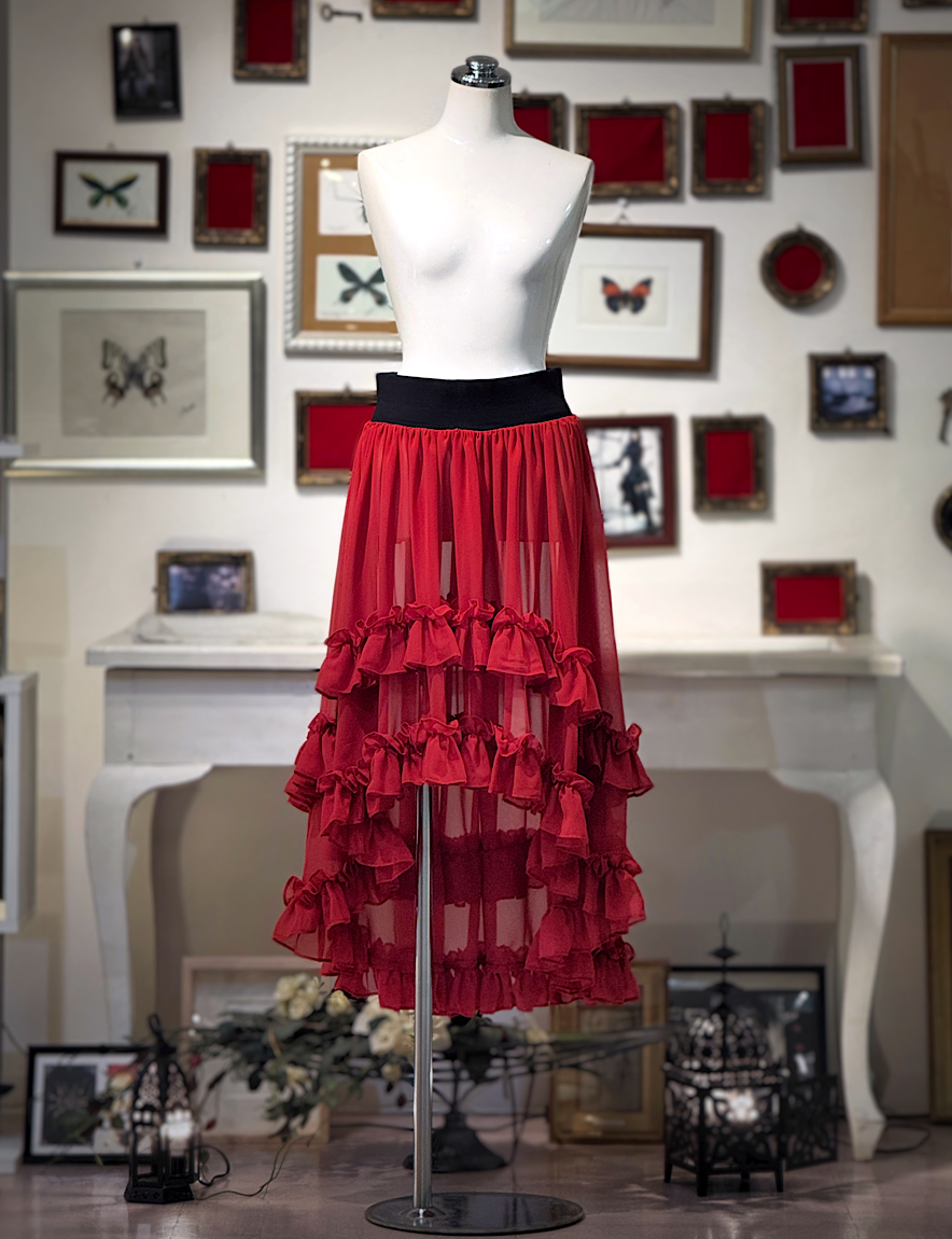 【Na+H】エヌエープラスエイチ　mirrorシフォンスカート(赤)