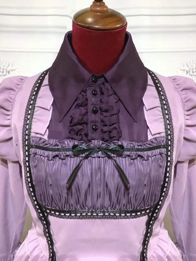 [Marble] Marble blouse & skirt setup style whole body coordinates dress: purple x purple stripe frill
