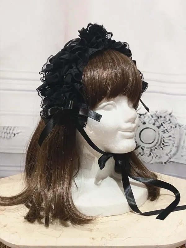 MARBLE】マーブル レースバラ付きボリュームフリルヘッドドレス：黒×黒