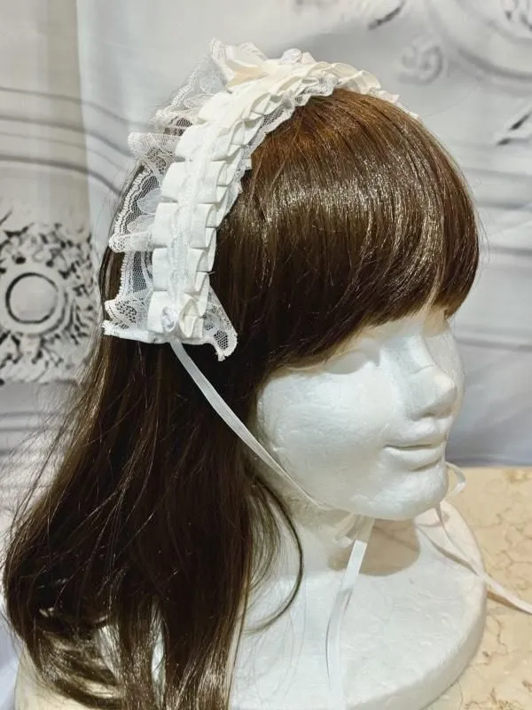 [MARBRE] Tour de cou ou coiffe en satin rose à 2 voies en marbre : dentelle blanche x blanche