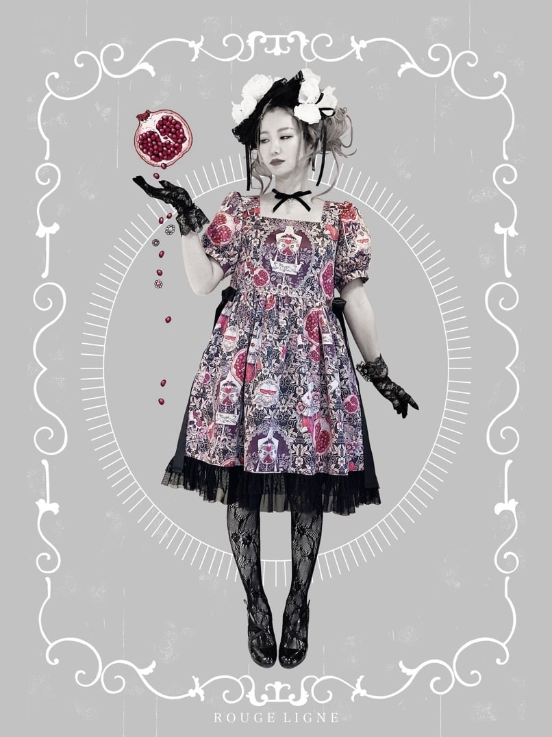 [Rouge Ligne] Rouge Ligne The Pomegranate Dress I Loved/Green gray×White