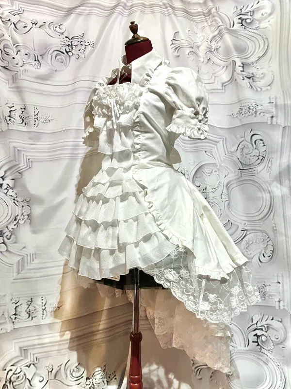 【MARBLE】マーブル　別衿・姫袖付きドレスワンピース：白×白フリル★SALE対象外★