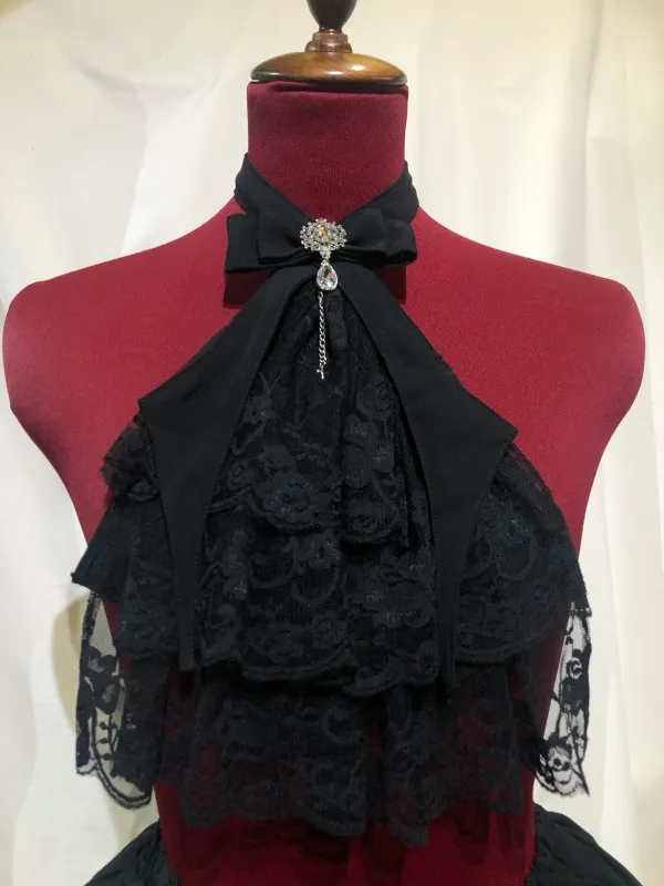 [Mármol] Marble Vampire corbata con cruz: negro x encaje blanco x piedra negra