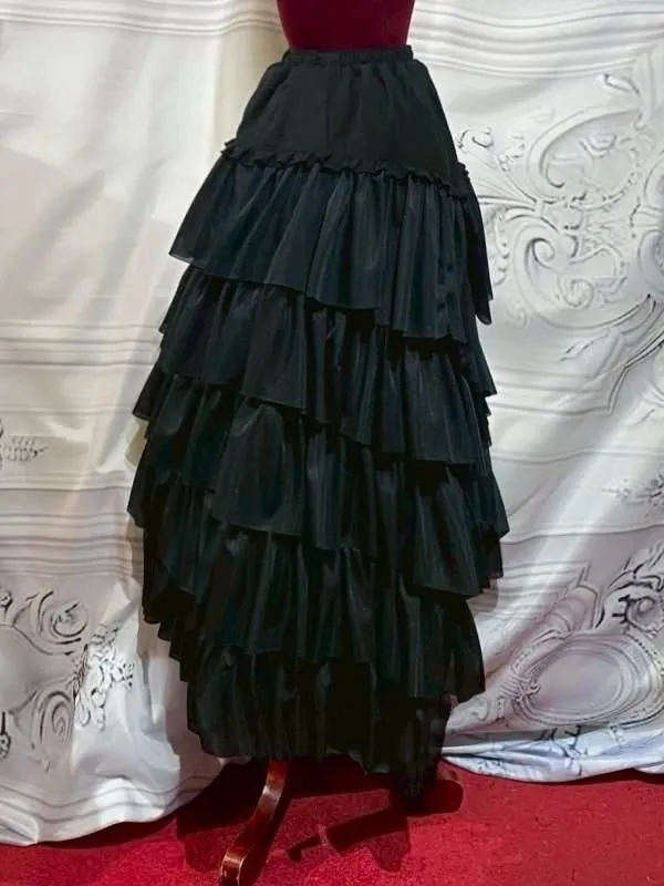 [Mármol] Marble Gótico Elegancia Asimétrica Conjunto de vestimenta de ángel caída: Velor negro x Ruffles de encaje negro x Cameo de oro antiguo