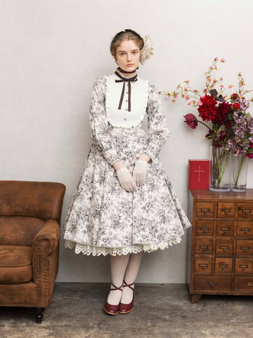 [Victorian Maiden] Victorian Maiden Louise Classical Doll Dress (맞춤형 Rococo bouquet Pattern) Towald Rococo Burgundy/Tailored Rococo Dark Brown/Tailored Rococo Black