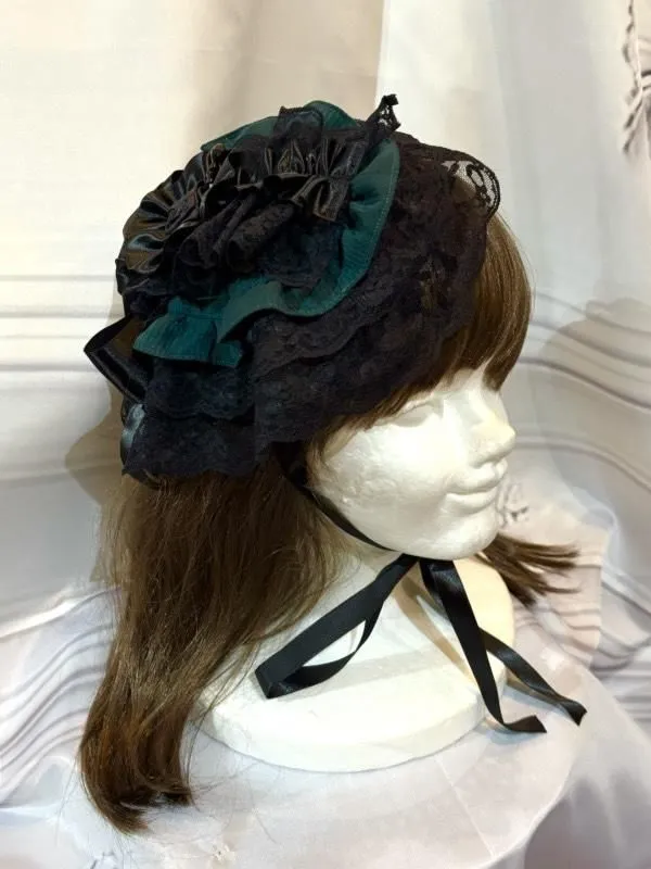 [MARBLE] Marble Rose Decoration Lady Bonnet: White x Black Lace