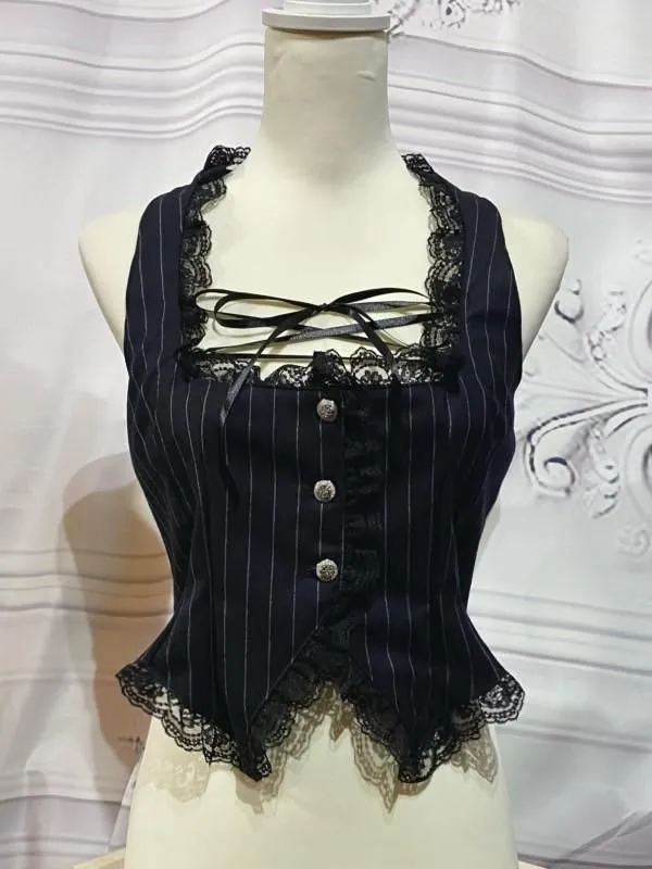 [Mármol] Marble Chrak Corset Style Vest: Negro x negro