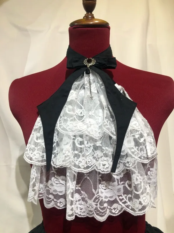 [MARBLE] Marble Vampire Tie with Cross: Black x White Lace x Black Stone