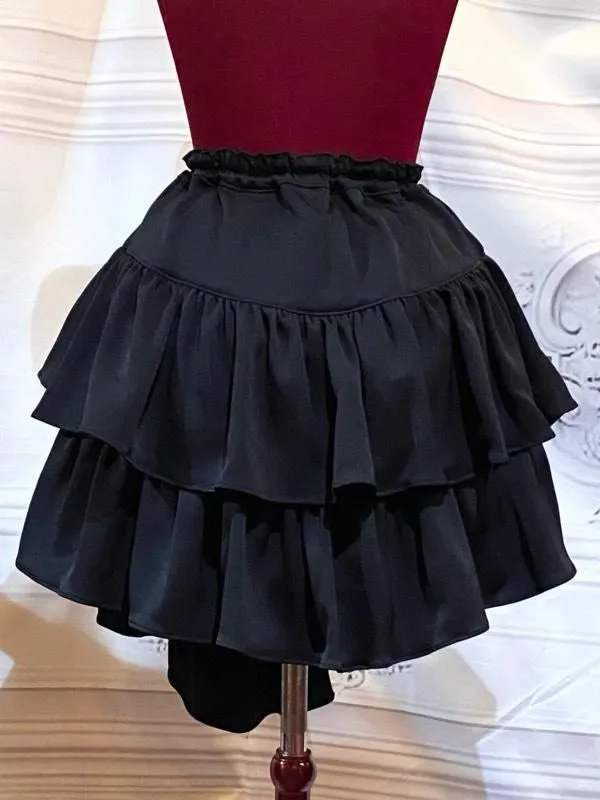 MARBLE アトリエピエロ スカート MARBLE] Marble Asymmetric Front Long Skirt: Black｜ATELIER-PIERROT