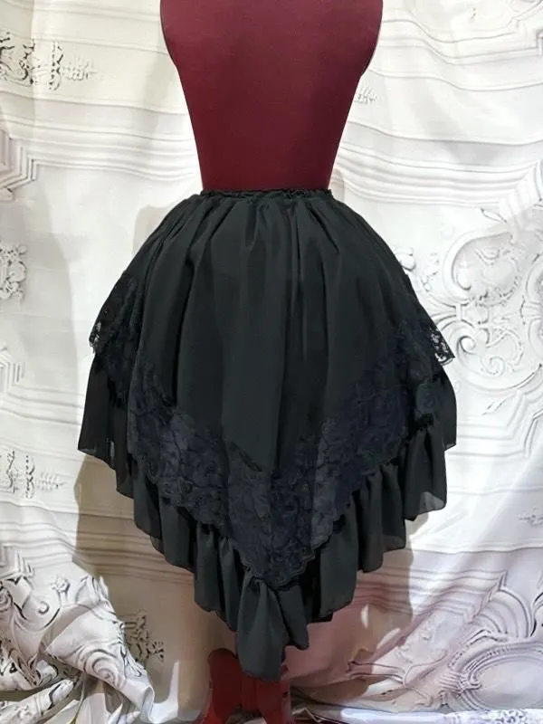 [MARBLE] Falda larga de volumen mármol con alforja: negro x encaje negro