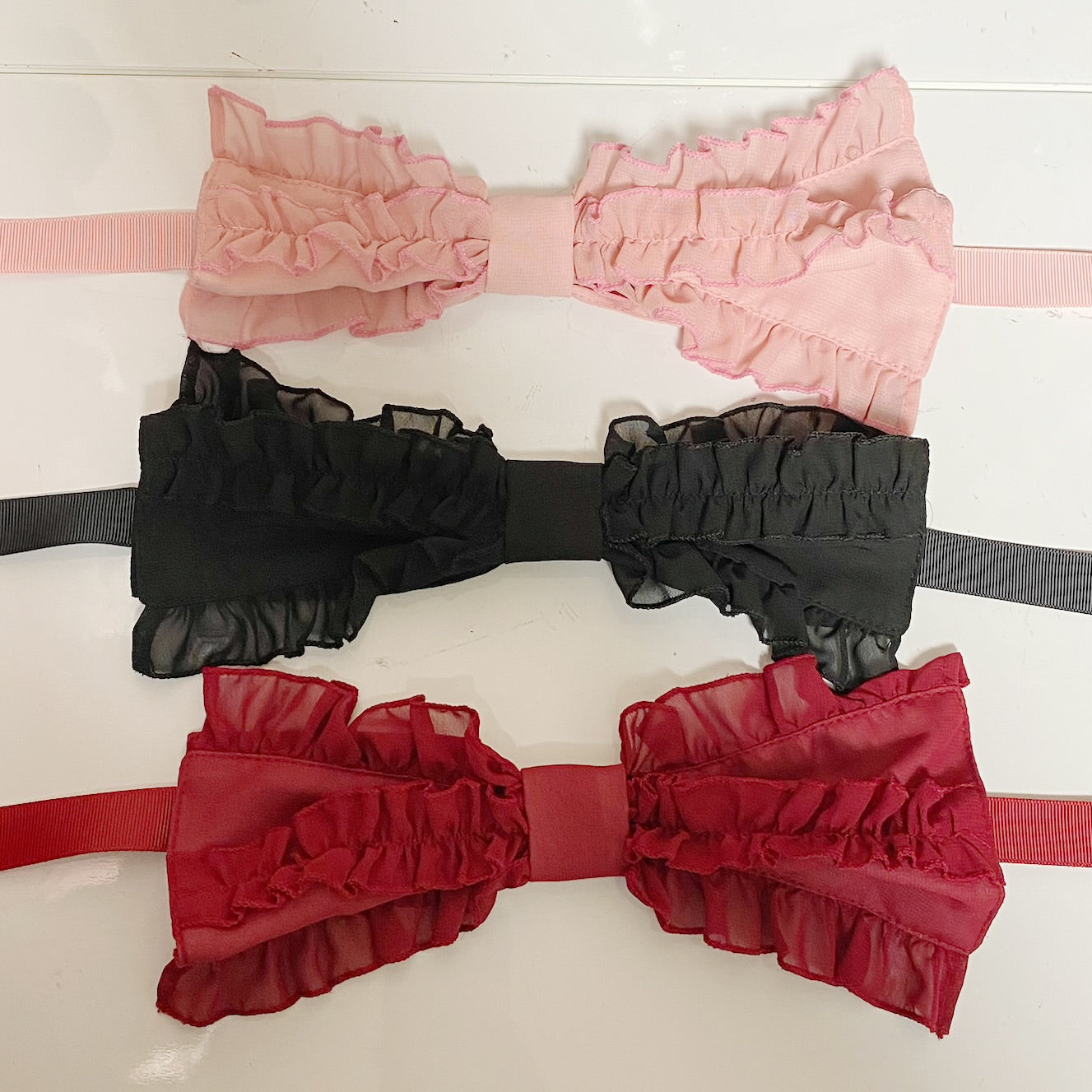 [Physical Drop] Physical Drop Chiffon Ribbon Head Dress Pink/Bordeaux/Black