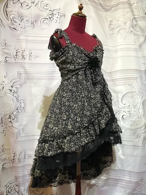 [Mármol] Marble Baby Doll Type Princess Vestido: Negro X Negro Lace