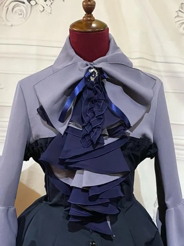 [Marmor] Marmor★Nicht zum Verkauf angeboten★Gotische Eleganzblusekleid mit drapierter Krawatte: lila x schwarz