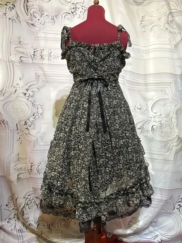 [Mármol] Marble Baby Doll Type Princess Vestido: Negro X Negro Lace