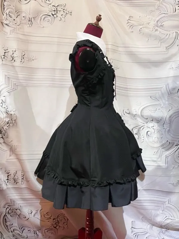 [Marble] Boîte de style marbre Robe plissée avec chemisier à cravate: Black Stripe x White x Black cravate
