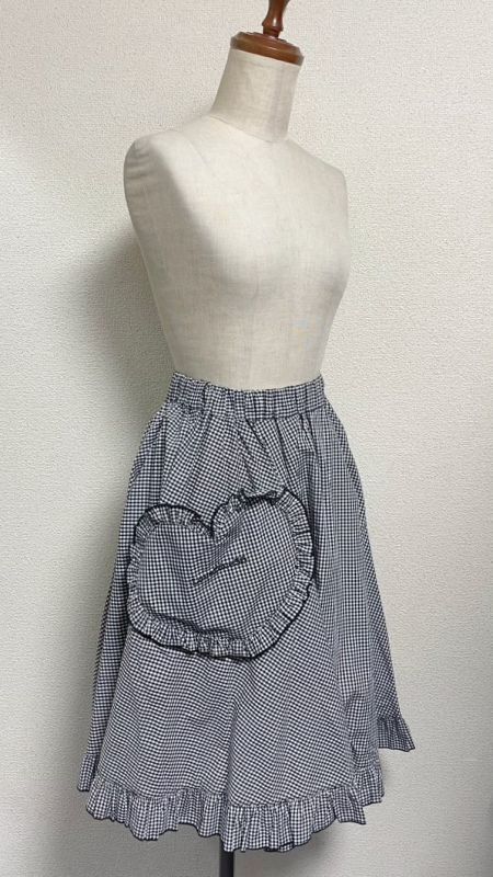 [Physical Drop] Physical Drop Summer Gingham Series Heart Pocket Circular Skirt [Mini Length, Black Gingham]