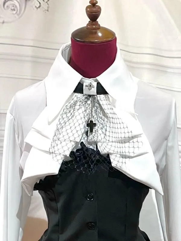 [MARBRE] Chemisier commutable en marbre avec lien croisé : blanc x noir