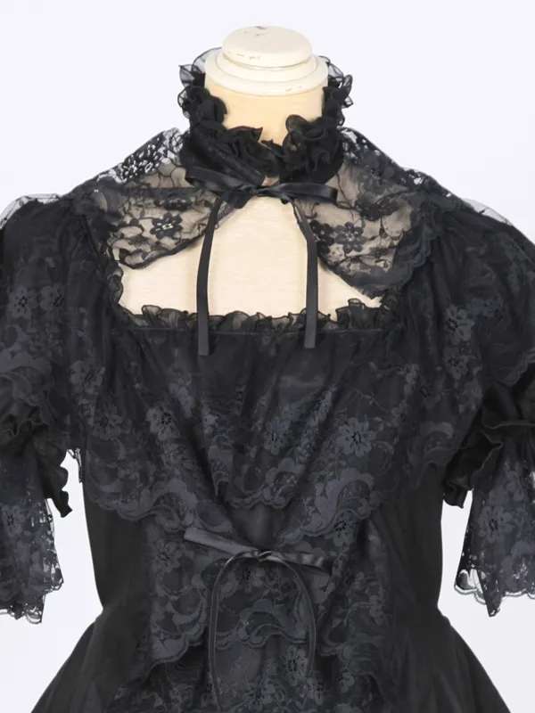 [Marmor] Marmor voluminöses Kleid Tuck Kleid mit Spitzenkragen: Weiß x Weiß