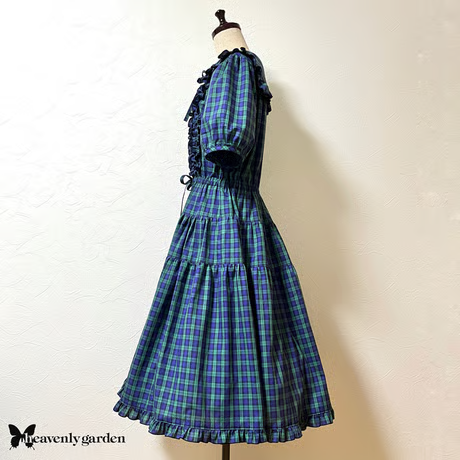 【heavenly garden 】ヘヴンリィ ガーデン　ガーリッシュワンピース・緑タータン