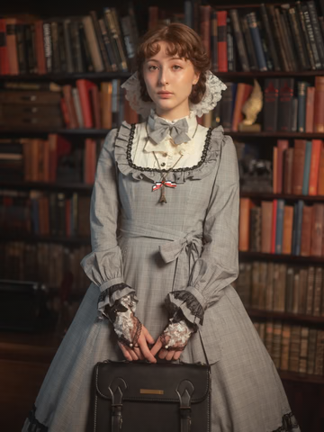 [Victorian maiden] Victorian maiden★Now accepting reservations★ Ecole de Feliz Classical Doll Long Dress Brown Check/BlackCheck (normal size/plus size)