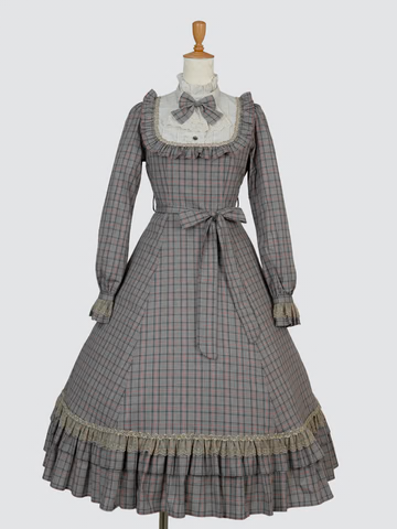 [Victorian maiden] Victorian maiden★Now accepting reservations★ Ecole de Feliz Classical Doll Long Dress Brown Check/BlackCheck (normal size/plus size)