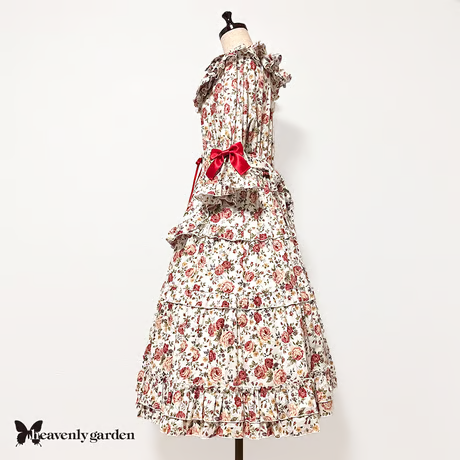 [Jardin céleste] Robe de salon à volants Heavenly Garden Rose - Rouge