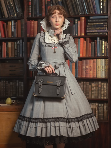 [Victorian maiden] Victorian maiden★Now accepting reservations★ Ecole de Feliz Classical Doll Long Dress Brown Check/BlackCheck (normal size/plus size)