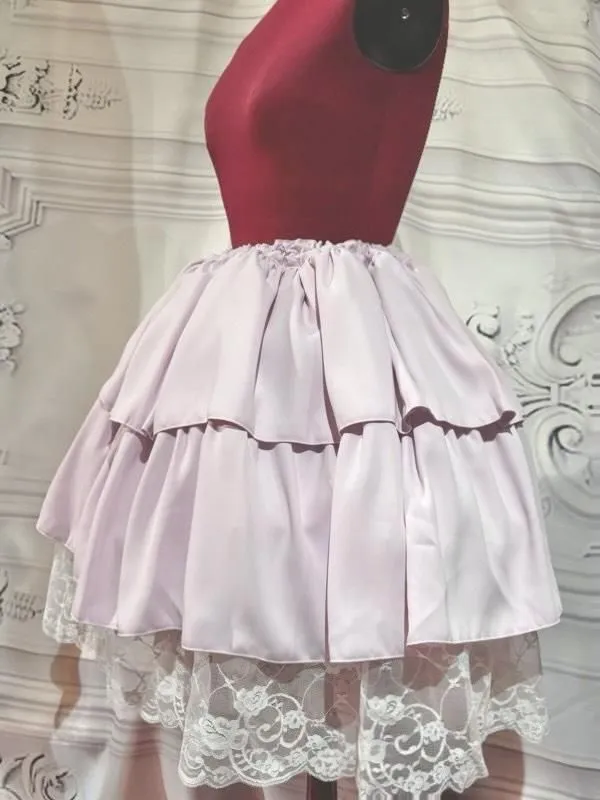 [대리석] 대리석 스위칭 총 프릴 드레스+볼륨 레이스 스커트 : 핑크 x 흰색 레이스