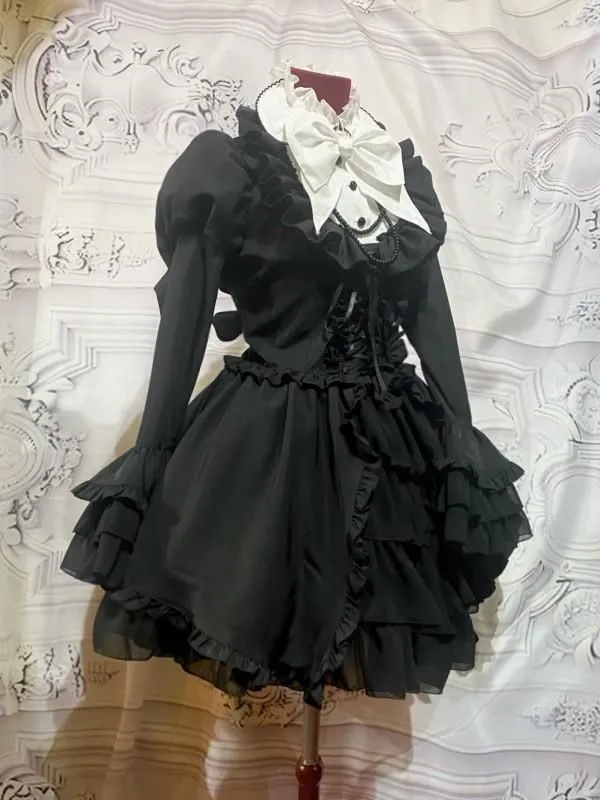 [Marble] Marble Alice-Style-Style Robe Robes: Black x White x Black