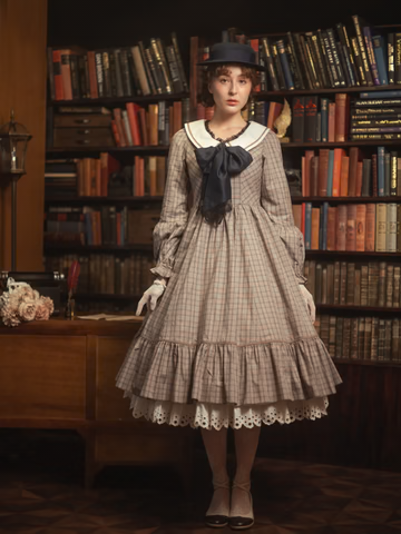 [Victorian maiden] Victorian maiden★Now accepting reservations★ Ecole de Feliz Port Sailor Dress Brown Check/Blackcheck