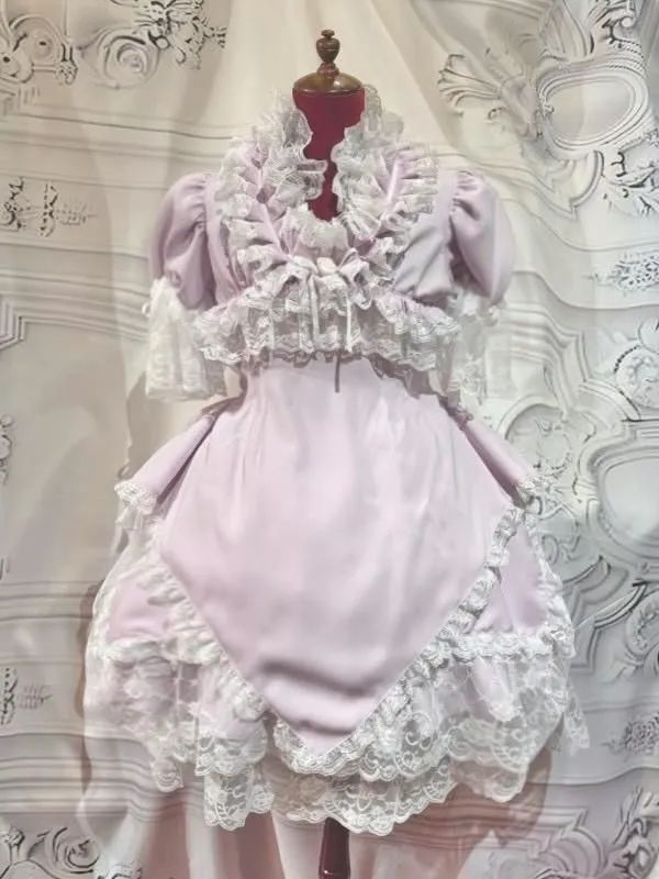 [MARBLE] Marble switching total frill dress+pannier with volume lace skirt: pink x white lace