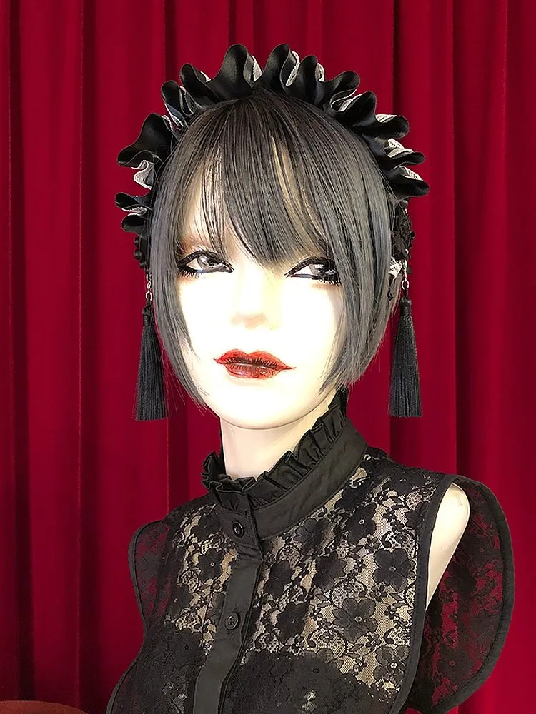 [Estrellas] Estrellas Asian Gothic Tassel Bandau / noir X White