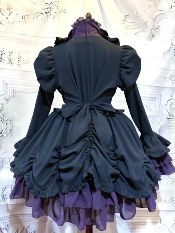 [Marmor] Marmor Alice-Style-Schnürkleid ein Stück: Schwarz x weiß x Schwarz