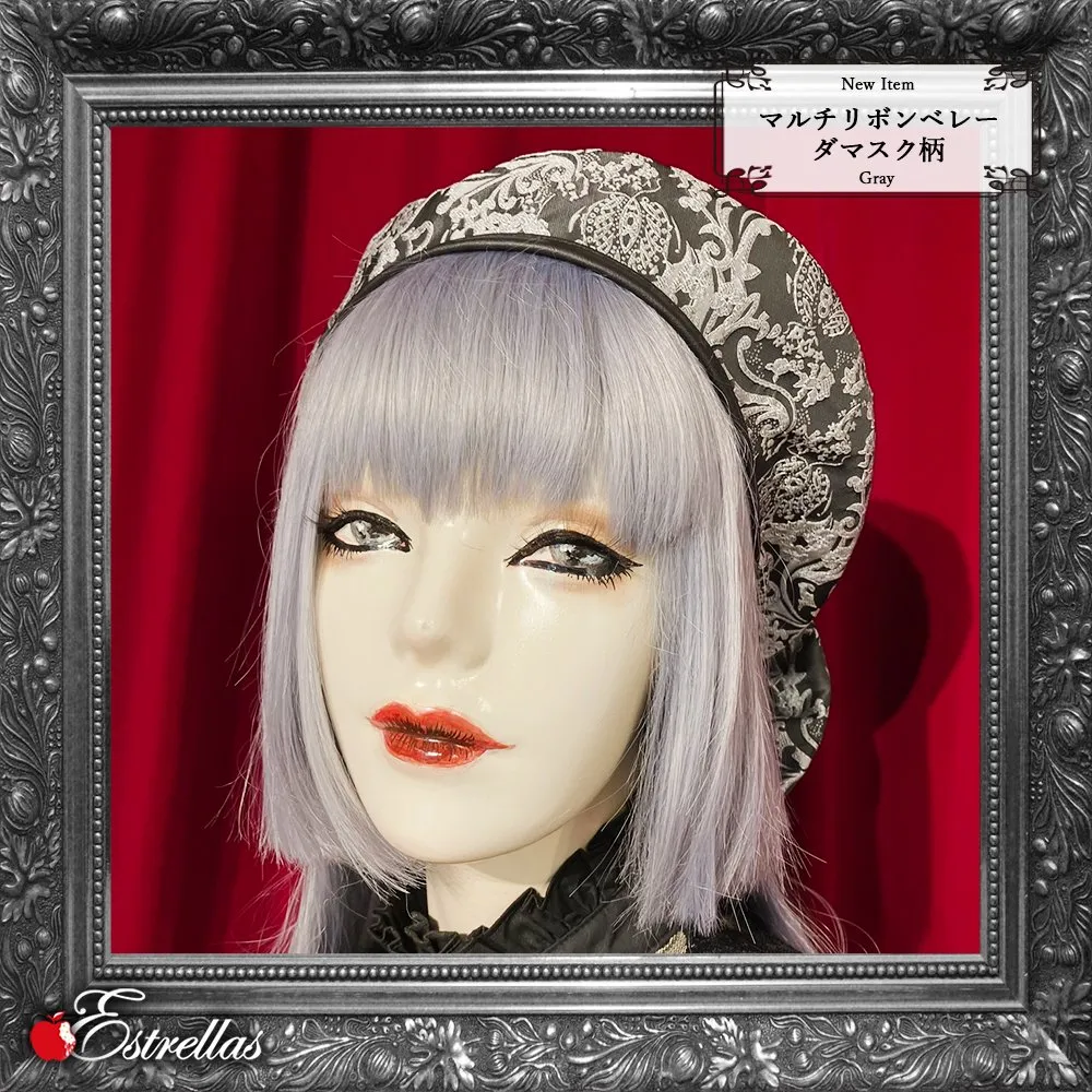 [Estrellas] Estrellas Multi-ribbon Beret damask图案/灰色