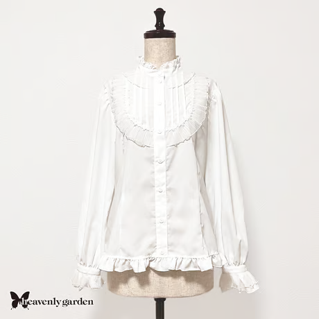 【heavenly garden 】ヘヴンリィ ガーデン　プリーツスタンドカラーブラウス・白