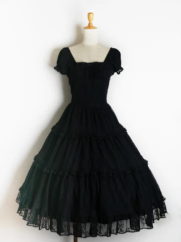 [Victorian maiden] Victorian Maiden Lacy Bouquet Tiered Dress Ivory/Greige/Pale Blue/Black ★Order period until November 24th★