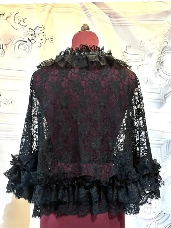 [MARBRE] Cape d'été à volants en dentelle volume marbré : dentelle noire