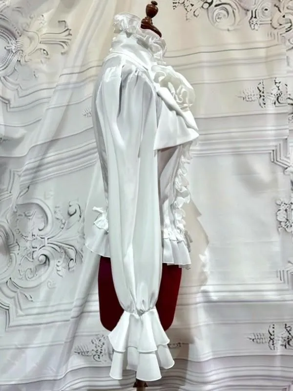 [Marmor] Ribbon Typhrill Bluse mit Marmor Bijou: Weiß ◆ L Größe ◆