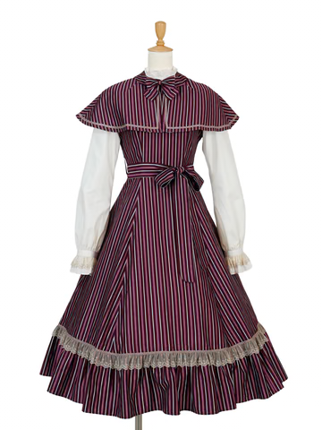 [Jeune fille victorienne] Jeune fille victorienne★J'accepte maintenant les réservations★ Robe Rosen régimentaire britannique épaisseBordeaux/Navy/Black