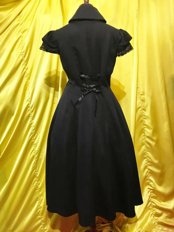 [MARBLE] Marble Gothic long dress with ruffled ties: black