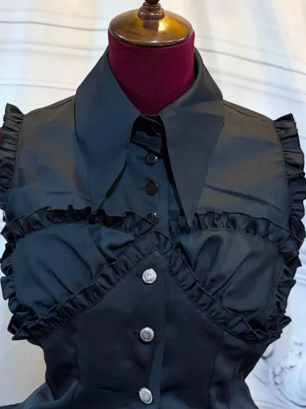 [Marbre] Robe de chemisier de style marbre à bustier en marbre avec croix de motif: Stripe noire et blanc x noir x noire cravate