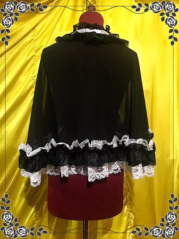 [MARBLE] Marble volume lace ruffle summer cape: black lace