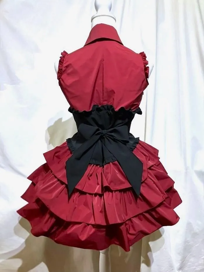 【MARBLE】マーブル　十字架モチーフネクタイ付きビスチェ型コルセット風ブラウスワンピース：赤×黒×黒タイ◆Lサイズ◆