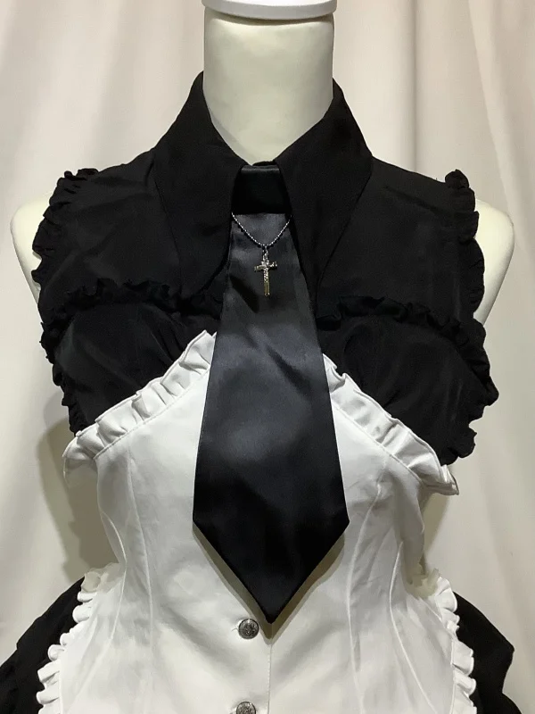 [Marble] Marble Cross Motif Necte Bustier Corset -style Blouse dress: White x black stripes x black Thailand