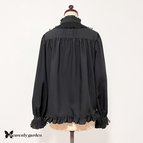 【heavenly garden 】ヘヴンリィ ガーデン　プリーツスタンドカラーブラウス・黒
