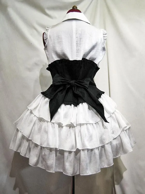 [Marble] Marble Cross Motif Necte Bustier CORSET-Style Blouse Robe: Blanc X Black Stripes x Black Thaïlande