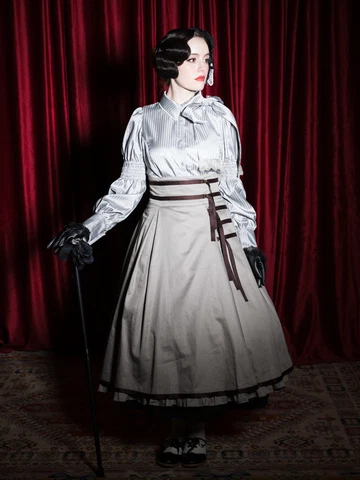 【Victorian maiden】ヴィクトリアンメイデン　★ご予約受付中★  シャイニーストライプメリーボウタイブラウス　オフホワイト/ベージュ/グレージュ/ブラック